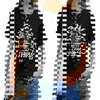 Blue Collar Wife Life Messy Hair Buns Usa Flag Women T-shirt | Mazezy