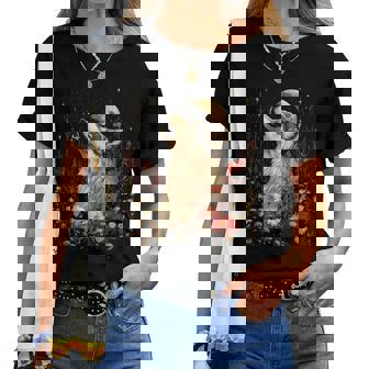 Boho Wolf Hurlant À La Lune Floral Mystique Graphique T-shirt femme - Cadeauxyz