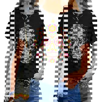 Calavera De Azúcar Día De Muertos Dia De Los Muertos Cuello Camiseta de mujer - Regaloses