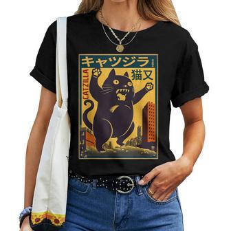 Catzilla Fat Cat Kawaii Neko Catzilla Nekomata Amante Dei Gatti Maglietta da donna - Novitaregali