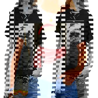 Chat Persan Père Noël Avec Lunettes Deoleil Hiver T-shirt femme - Cadeauxyz