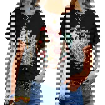 Chicken Lover Girls Floral Flower Bow Cute Hen Chicken Women T-shirt - Thegiftio