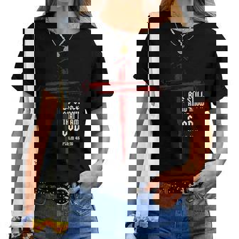 Christian Cross Nails Jesus Faith Psalm 46 Women T-shirt | Mazezy