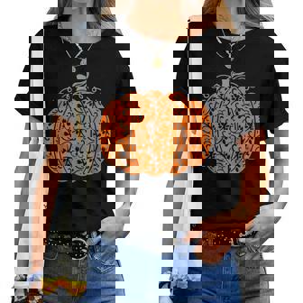 Citrouille Orange Citrouille Avec Fleurs Citrouille Florale T-shirt femme - Cadeauxyz