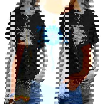 Colon Cancer Awareness Colorectal Blue Ribbon Sunflower Women T-shirt - Thegiftio