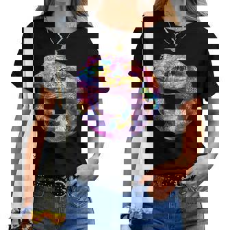 Colorful Anaconda Snake Face Animal Lover Black Women T-shirt | Mazezy