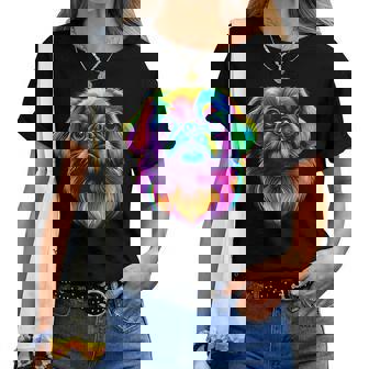 Colorful Pekingese Dog Face Cute Puppy Lover Black Women T-shirt | Mazezy