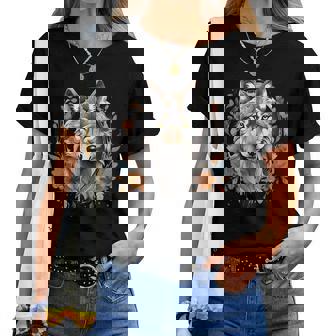 Coole Wolf & Waldtier s Für Tier Fans Damen Wolf Mit Boho Blumenintage Für Damen Chwarz Klein T-shirt Frauen - Seseable