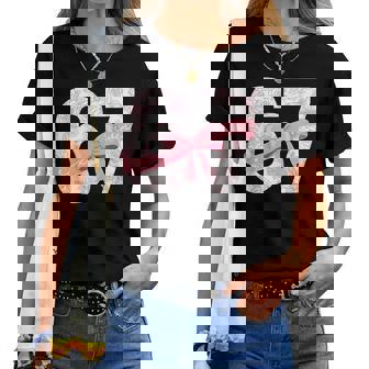 Coquette Bow Number 67 Meme Pink Floral Girls Women T-shirt | Mazezy