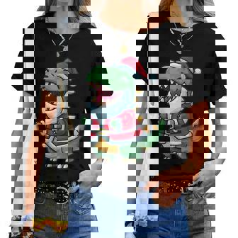 Costume De Dinosaure Rieur En Père Noël Pour Adultes Et Enfants T-shirt femme - Cadeauxyz