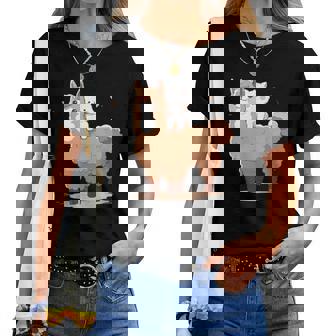 Cute Llama And Cat Women T-shirt - Thegiftio