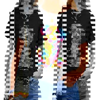 Cute Puppy Colorful Rainbow Vibrant Graphic Women T-shirt - Thegiftio