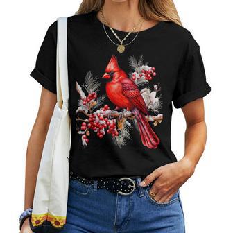 Cute Red Cardinal Flower Bird Animal Lover Girl Women Women T-shirt - Thegiftio UK
