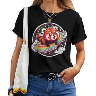 Cute Red Panda In Space Cartoon Style And Colourful Women T-shirt - Thegiftio UK