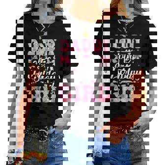 Daddy Of The Birthday Girl Family Pink Coquette Bow Women T-shirt | Mazezy