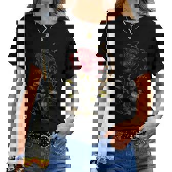 Deep Red Rose Black And Graphic For Women Women T-shirt | Mazezy