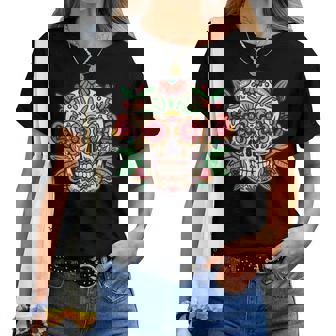 Día De Los Muertos Día De Muertos Floral Calavera De Azúcar Hombres Es Manga Larga Camiseta de mujer - Regaloses