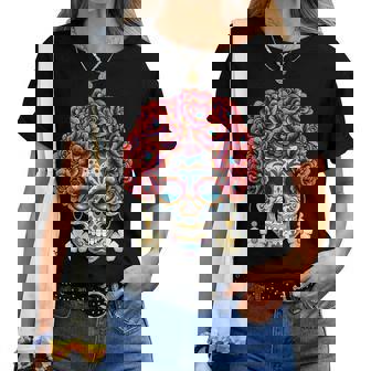 Dia De Los Muertosquelette Floral Coloré Jour Des Morts T-shirt femme - Cadeauxyz