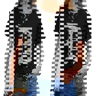 Distressed Detroit D Lettering Road Map Women T-shirt - Thegiftio