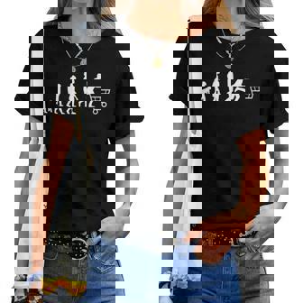 Divertido Carrito De Compras Evolution Of Man Consumerism Cuello Camiseta de mujer - Regaloses