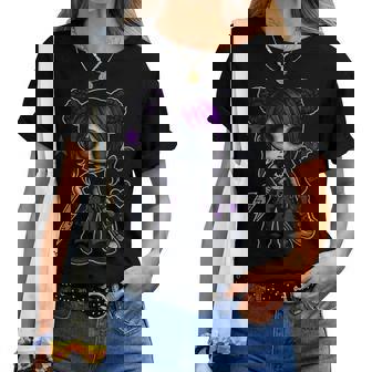 Emo Girl With Purple Highlights And Bat Goth Girl Women T-shirt | Mazezy