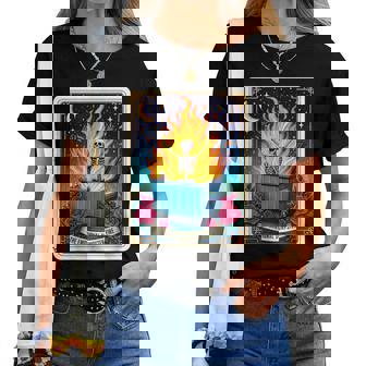 Emotional Dumpster Fire Tarot Card Sarcastic Skeleton Women T-shirt | Mazezy