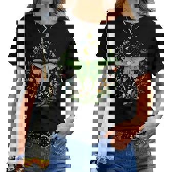 Estética Cottagecore Mariposa Floral Luna Mooth Witchy Moon Cuello Camiseta de mujer - Regaloses