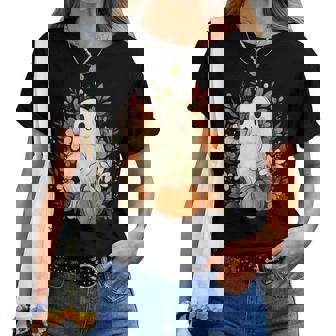 Fantôme Mignon Enceinte Entouré De Fleurs D'automne Maman Citrouille T-shirt femme - Cadeauxyz