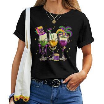 Fat Tuesday Mardi Gras Wine Glasses Drink Carnival Women Women T-shirt | Mazezy