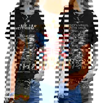 Female Veteran Army Floral Vintage Beauty Brains Us Women T-shirt | Mazezy