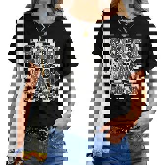 Field Day Black Team Groovy Smile Face Checkered Students Women T-shirt | Mazezy