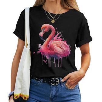 Flamingo Aquarellplash Tropft Hübsche Tiermalereiogel T-shirt Frauen - Geschenkecke