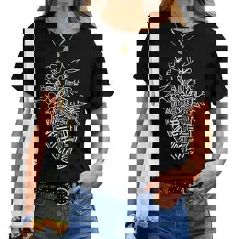 Floral Anatomical Heart Labeled Cardiac Nurse Sonographer Women T-shirt | Mazezy