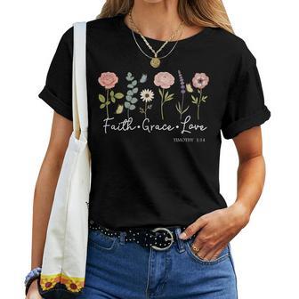 Foi Grâce Et Amour Et Écriture Biblique Floraleintage T-shirt femme - Cadeauxyz