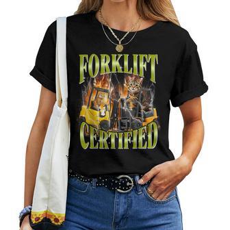 Forklift Certified 90S Graphic Cat Meme Forklift Cat Driver Women Women T-shirt | Mazezy