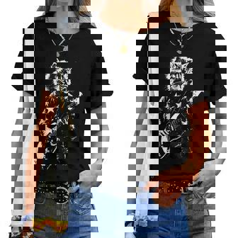 Rock Cat Playing Guitar For Music Cat Lover Women T-shirt | Seseable FR