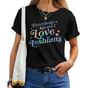 Gay Pride Lgbtq Ally Lgbt Everybody Knows I Love Lesbians Heart Lgbt Pride -Adults Black Small Short Sleeve Women T-shirt - Thegiftio UK
