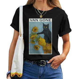 An Gogh Gato Negro Con Girasoles Gato Divertido Cuello Camiseta de mujer - Regaloses