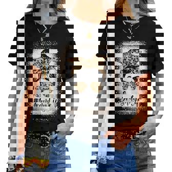 Granny Life Bleached Leopard Messy Bun Mother's Day Women T-shirt | Mazezy