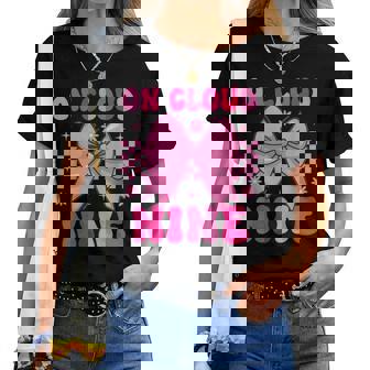 Groovy On Cloud Nine Bday 9Th Birthday Girl Coquette Bow Women T-shirt - Thegiftio