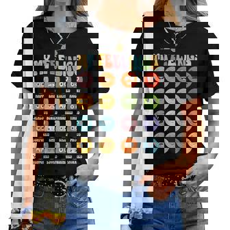 Groovy Retro My Feelings Chart Hippie Face Emotions Small Women T-shirt - Thegiftio