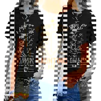 Haunted By 67 Skeleton Math Teacher Student Halloween Humor Women T-shirt | Mazezy