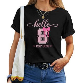 Hello Eight Est 2018 Coquette Bow 8Th Birthday Girl Women T-shirt - Thegiftio UK