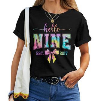 Hello Nine Est 2017 9Th Birthday Coquette 9 Year Old Girl Women T-shirt - Thegiftio UK