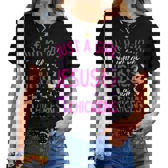 Just A Girl Who Loves Jesus And Chickens Christian Cute Women T-shirt | Mazezy