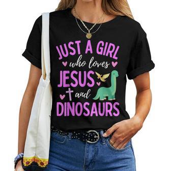 Just A Girl Who Loves Jesus And Dinosaurs Christian Cute Women T-shirt - Thegiftio UK
