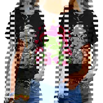 Kawaii Frog & Mushroom Strawberry Lover Women T-shirt - Thegiftio