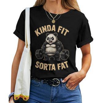 Kinda Fit Sorta Fat Gym Panda Weightlifting Workout Women T-shirt - Thegiftio UK