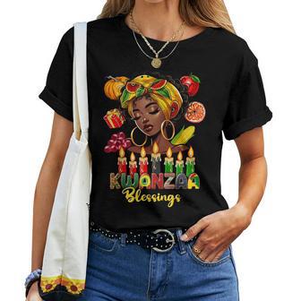 Kwanzaa Blessings Afro American Celebration Black Woman Women T-shirt - Thegiftio UK