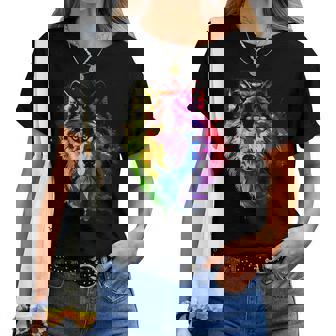 Lgbt Watercolor Wolf Lgbtq Rainbow Gay Pride Lesbian Pride Women T-shirt - Thegiftio